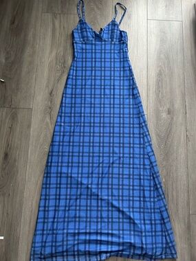 blue plaid dress h&m Hibiscus Plaid Mini Dress